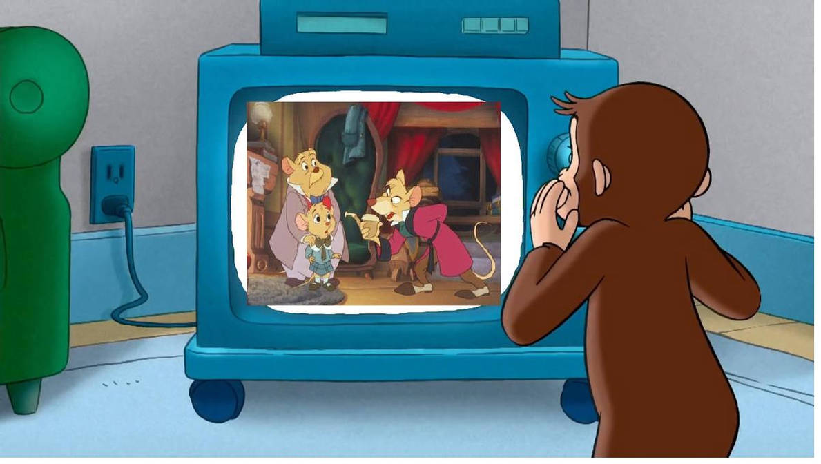 Curious George watches Great Mouse Detective by SaucerofPeril on