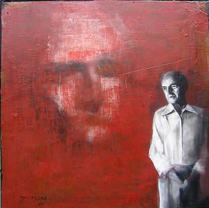 man and red wall