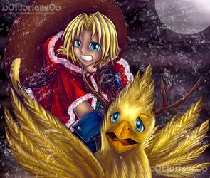 Christmas Card 2015 - FF9 - Riding a Chocobo by oOFlorianeOo