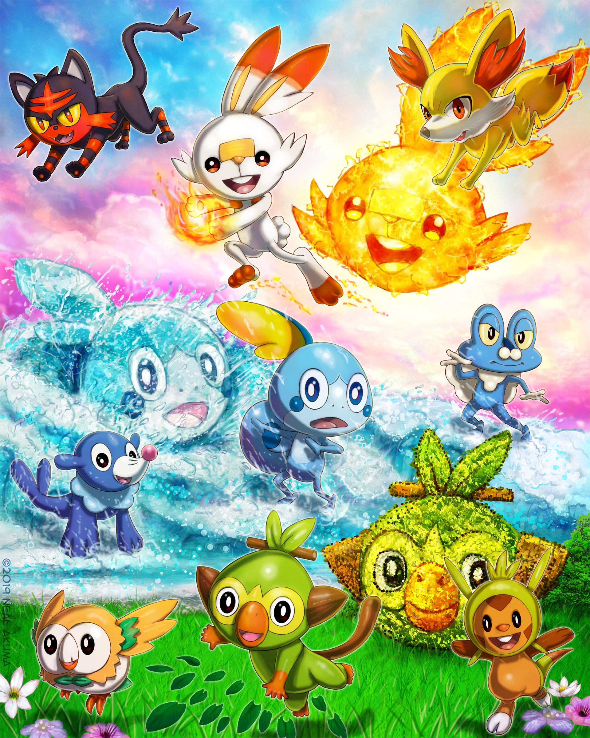 Pokemon X, Y, Sun, Moon, Sword and Shield Starters by NealAkuma on DeviantArt Pokemon X, Y, Sun, Moon, Sword and Shield Starters by NealAkuma on DeviantArt