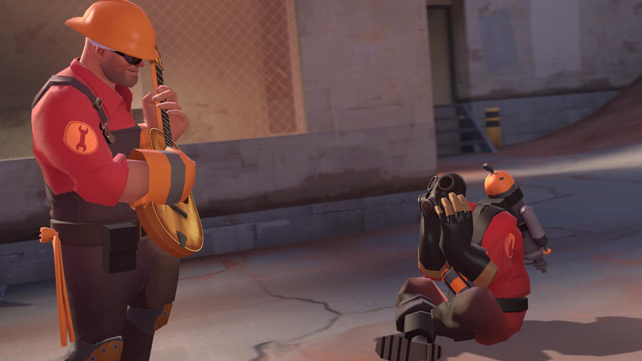 pyro and engineer by qatarz on DeviantArt