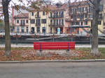 Red park bench