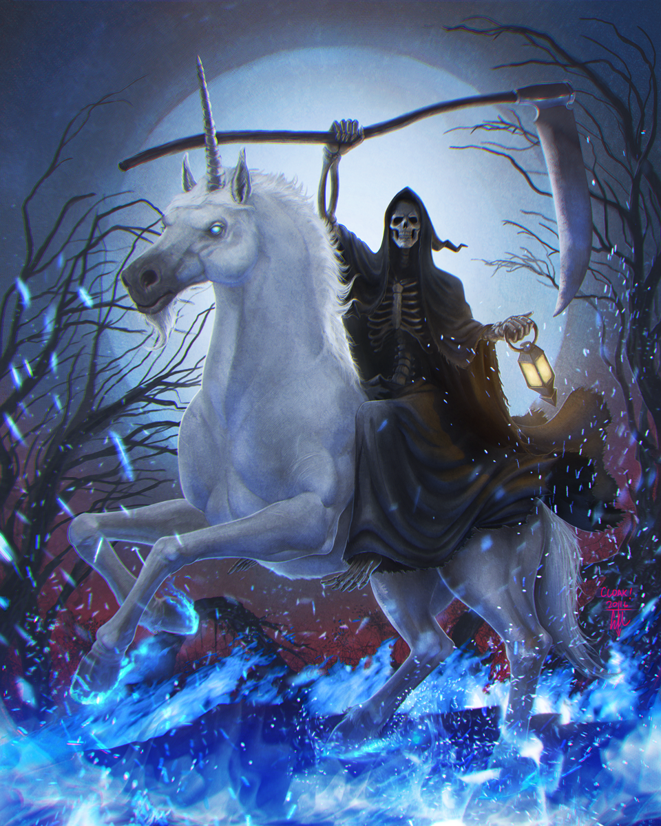 Death Riding a Unicorn by thedarkcloak