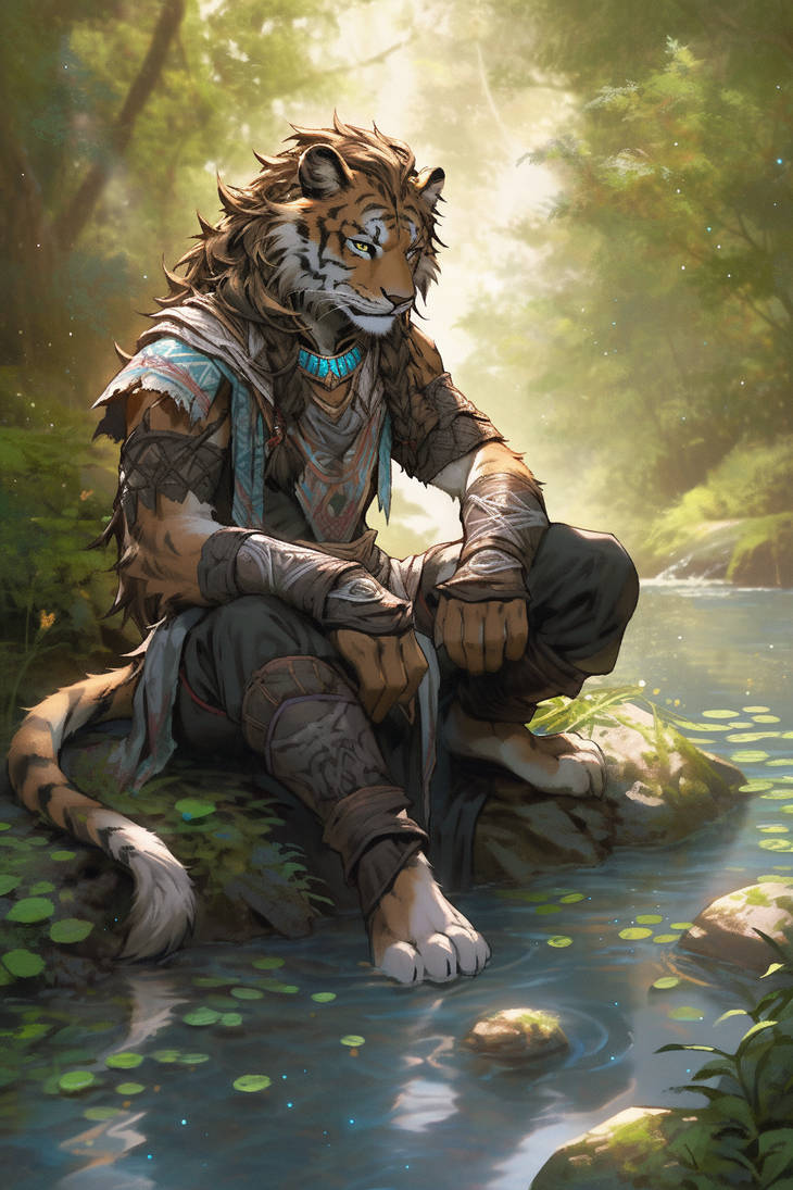 Humantaurian Tiger by a river by ChrisD19 on DeviantArt