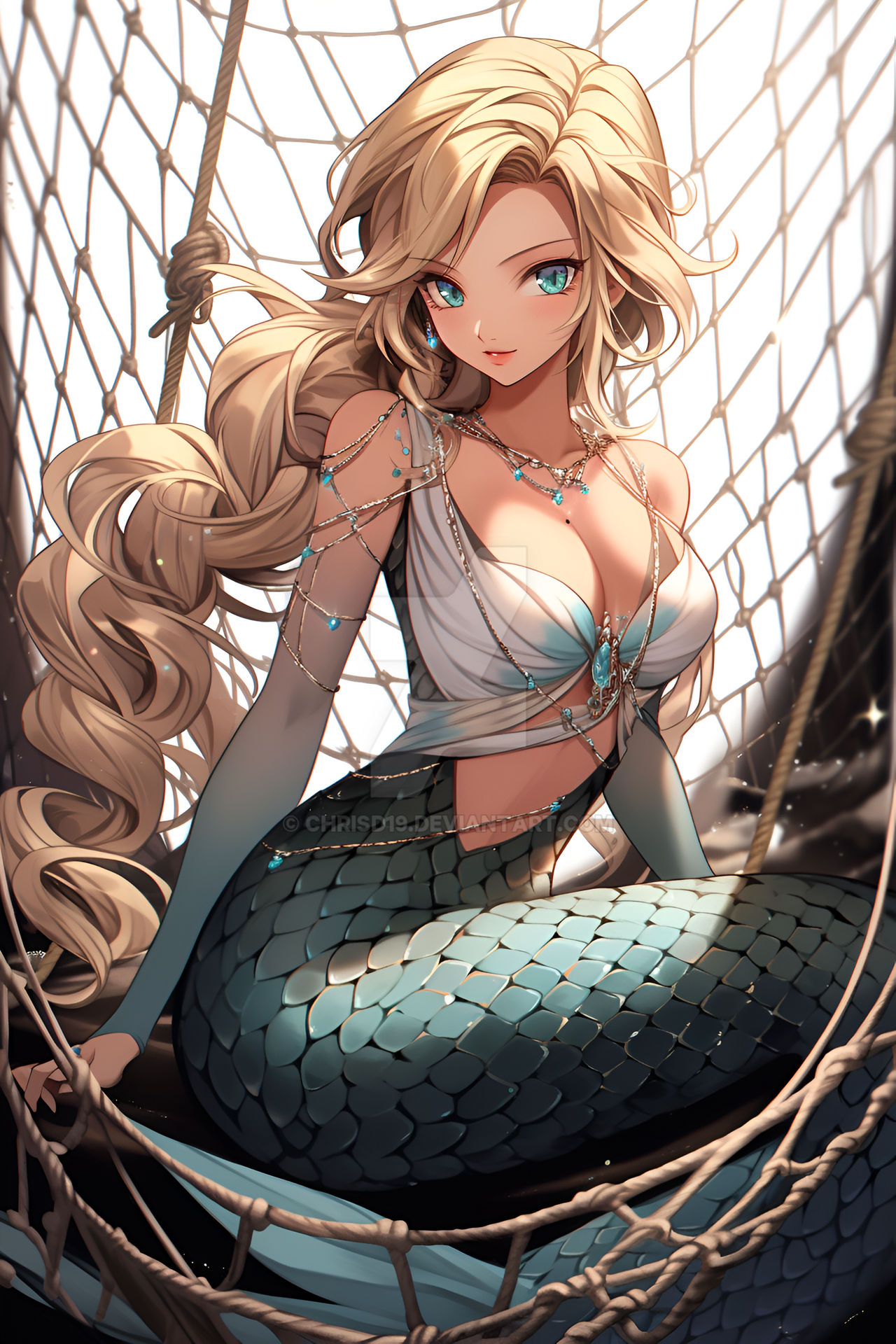 Mermaid in a Fishing Net [Closed] by ChrisD19 on DeviantArt