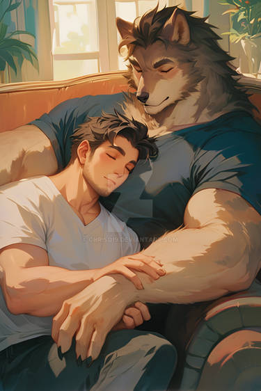Wolf and Human cuddling [Open]