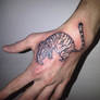 Tiger on Hand tattoo - Kaplan
