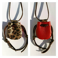 Retro Style Leopard and Red leather medicine pouch