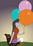 Octavia on a Bench Holding Big Balloons by HAKDurbin