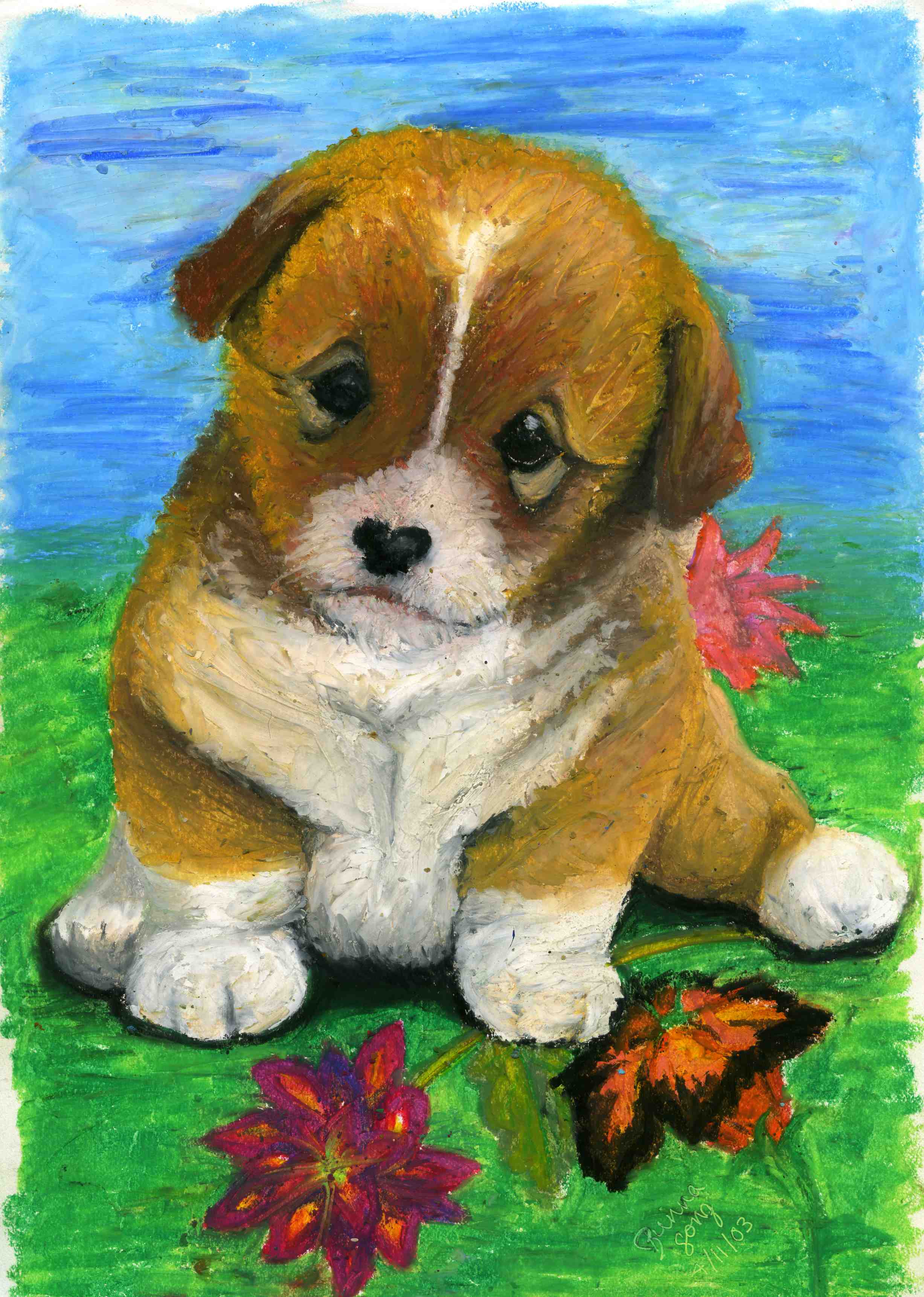 Puppy with oil pastel