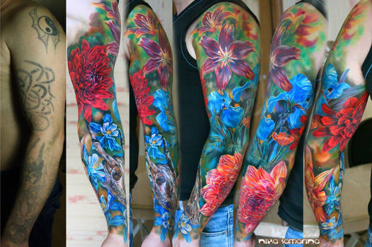 flowers sleeve tattoo