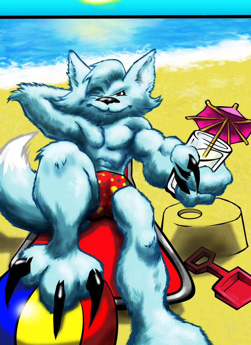 Terry The Blue Fox at the beach by AMProSoft