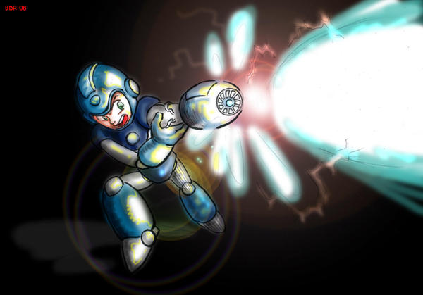 Megaman shooting plasma beam