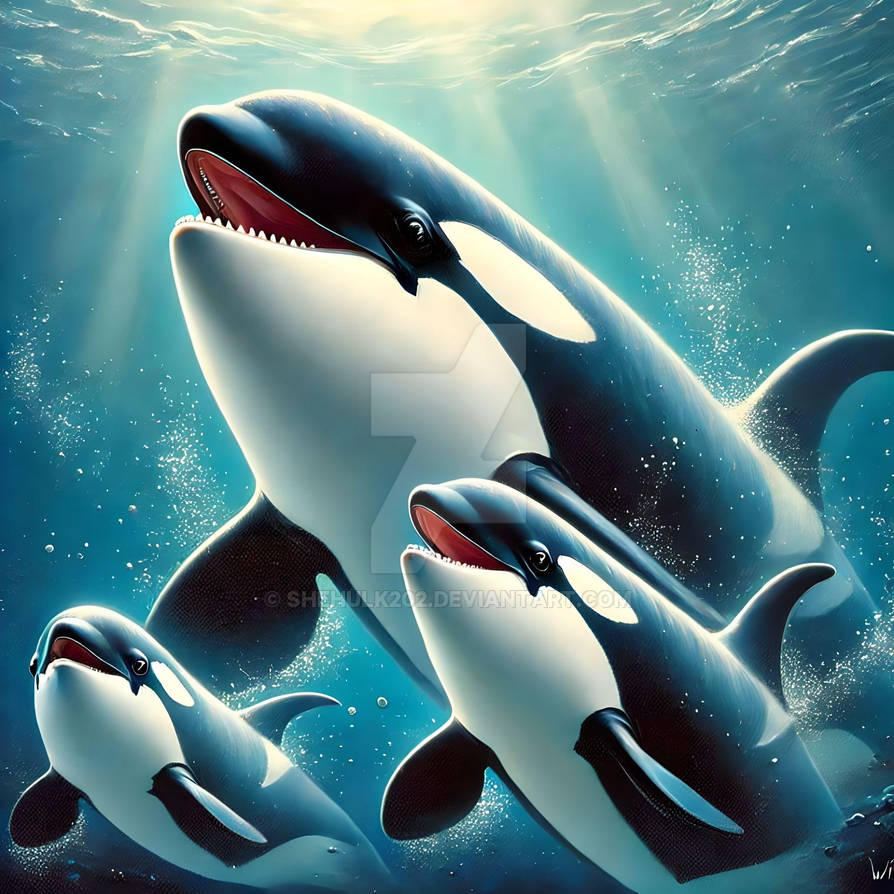 Orca mom and her babies by shehulk202 on DeviantArt