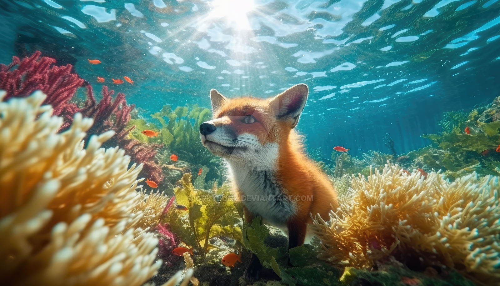 Fox swimming underwater(Ai image) by Greybonz on DeviantArt