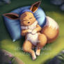 Eevee sleping on pillow(AI image)