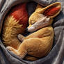 Sleeping Fennekin plushie curled up(Ai image)