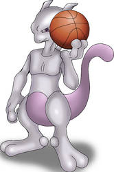 Mewtwo playing basketball by VixDojoFox