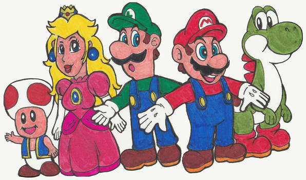 Mario, Luigi, Princess Peach, Toad and Yoshi