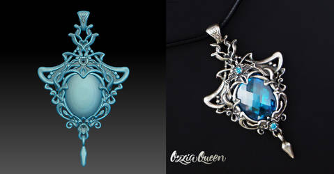 Zbrush jewelry, silver pendant with a cz crystal