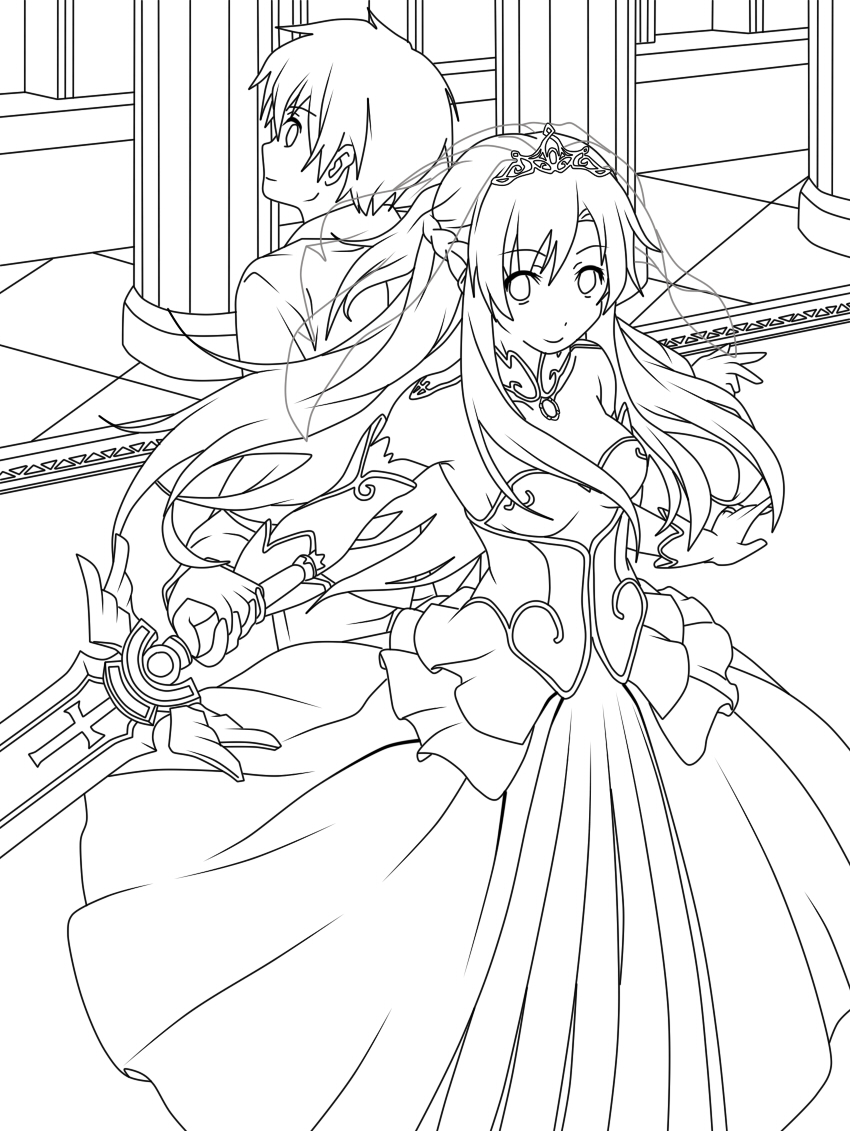 Sword Art Online kirito and asuna wedding lineart