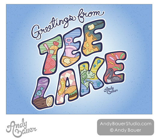 Tee Lake Resort Retro-Style Postcard by Andy Bauer