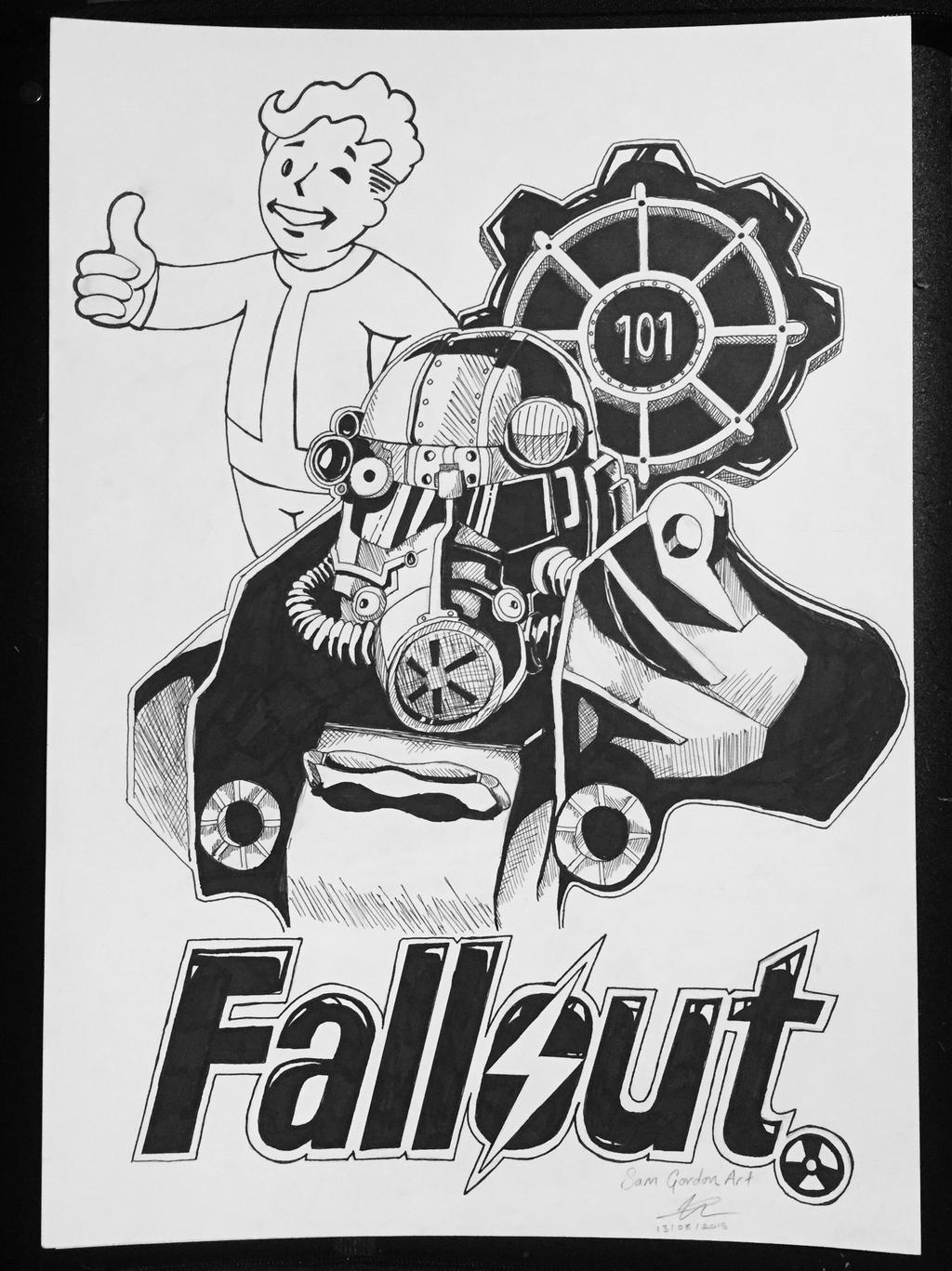 Fallout - Black Ink Drawing (A3) by samgordonART on DeviantArt