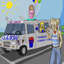 The clown and 2 mermaids by the ice cream truck