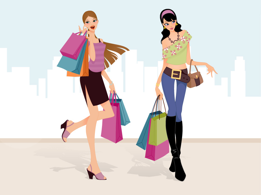 Fashion Shopping Girls Vector