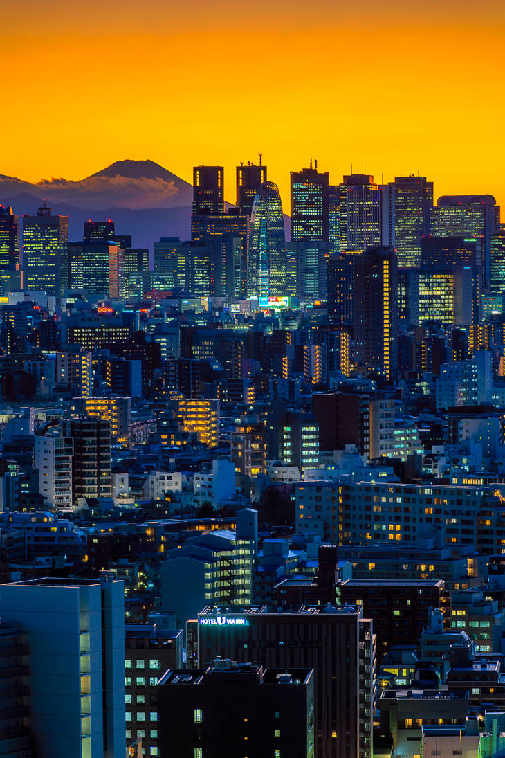 Sunset over Tokyo and Mt Fuji by paulmp on DeviantArt