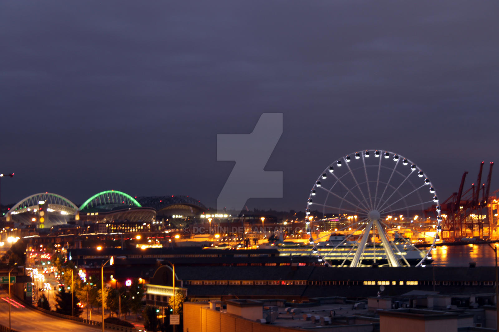 Seattle Ferris Wheel By Night