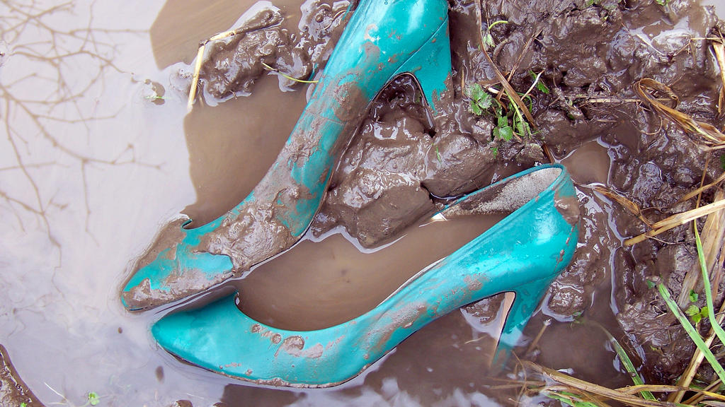 Once Pretty, Now Ruined Muddy Turquoise High Heels