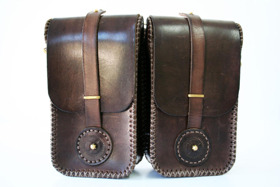 Steampunk leather twin pouch 1