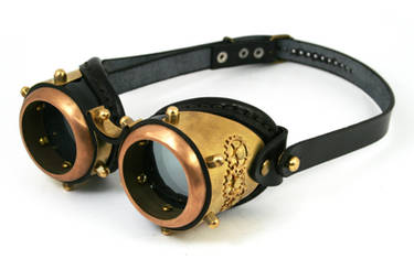 Steampunk goggles black leather brass plating