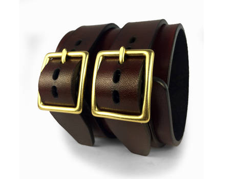 Brown leather double buckle bracelet