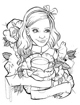 Alice in Wonderland tattoo design outline