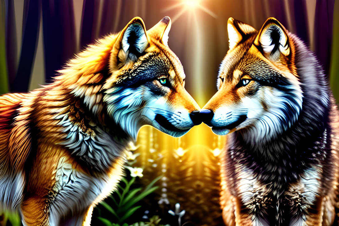 Two wolves falling in love and sharing a kiss by xShadowwolf216x on ...