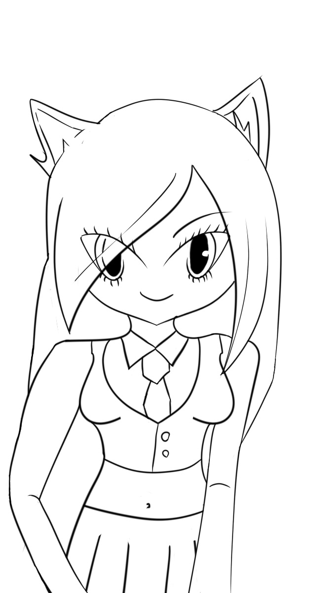 Neko waitress line art :3