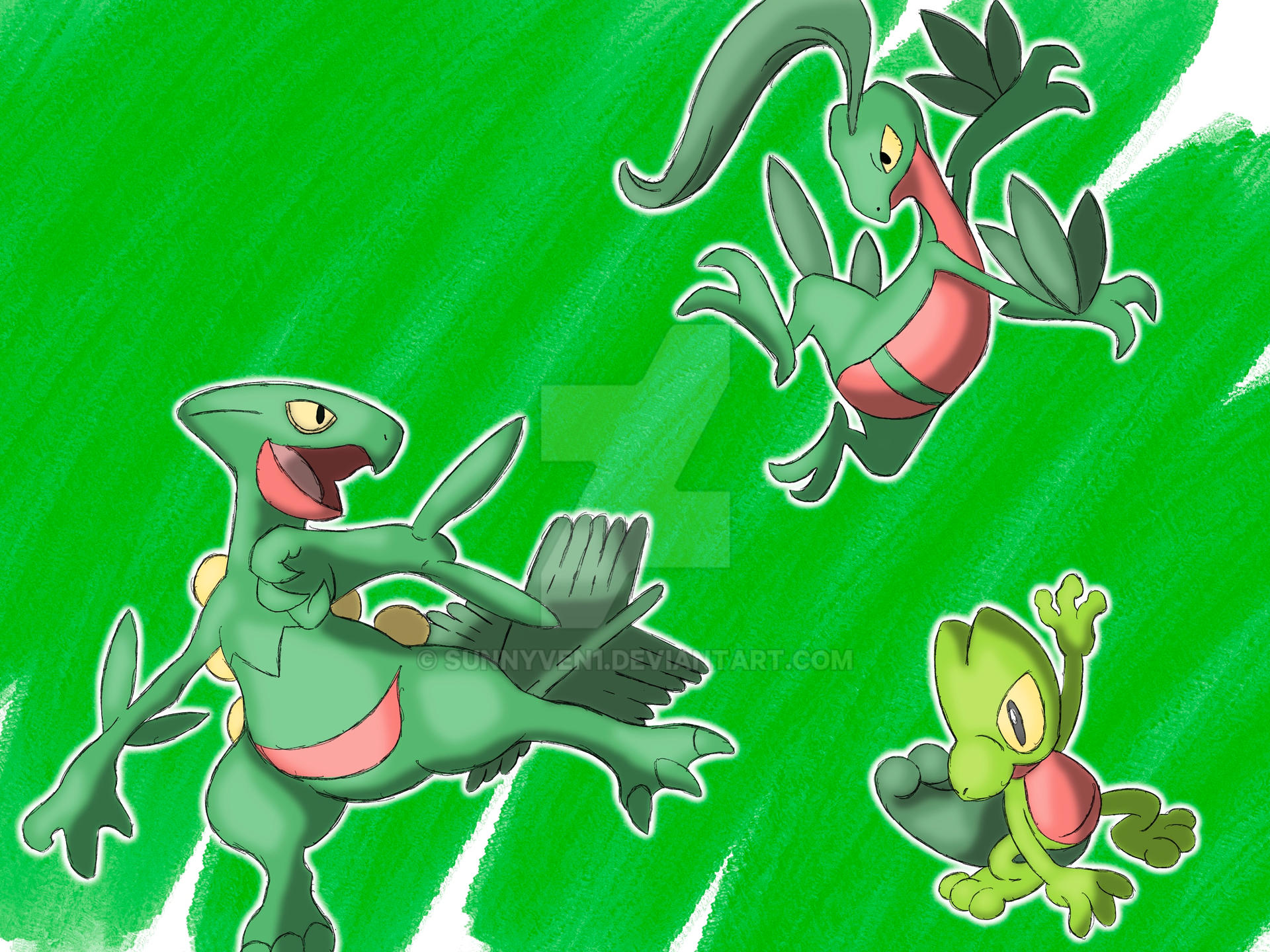 Treecko Variants Sketch Art Pokedex #252-254 Treecko Family by Sunnyven1 on DeviantArt