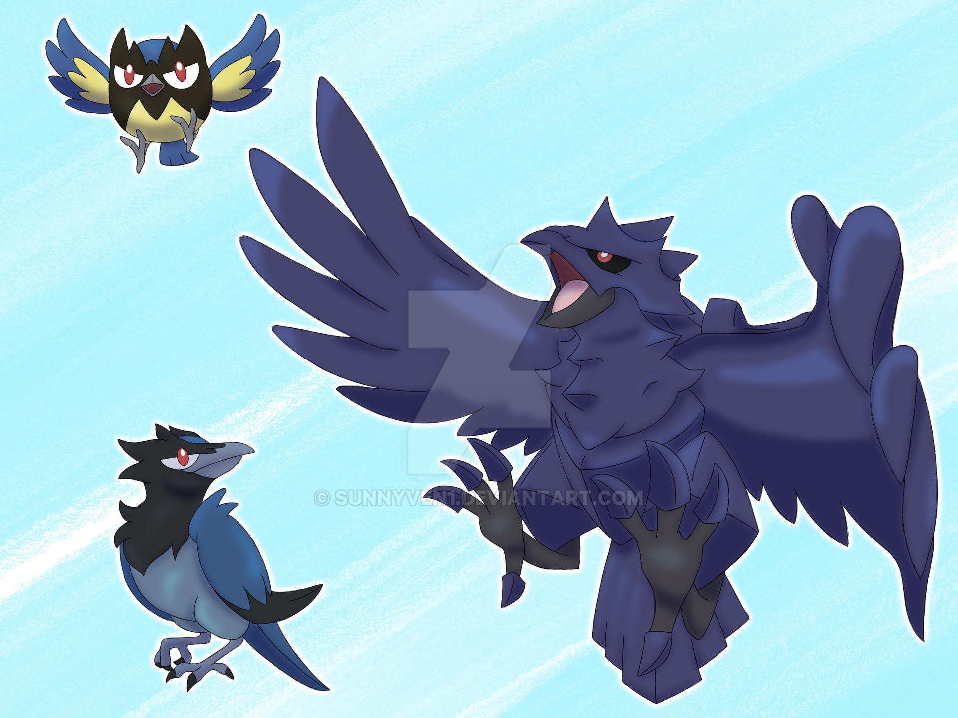 Rookidee Deviantart Sketch Art Pokedex #821-823 Rookidee Family by Sunnyven1 on DeviantArt