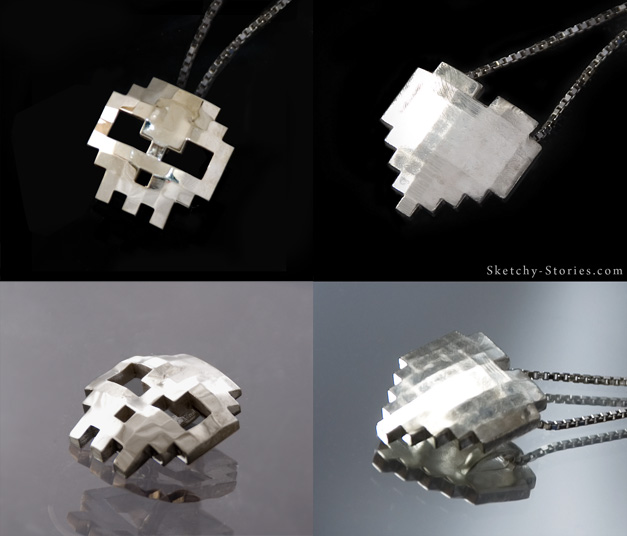 8-bit Skull and Heart Pendants