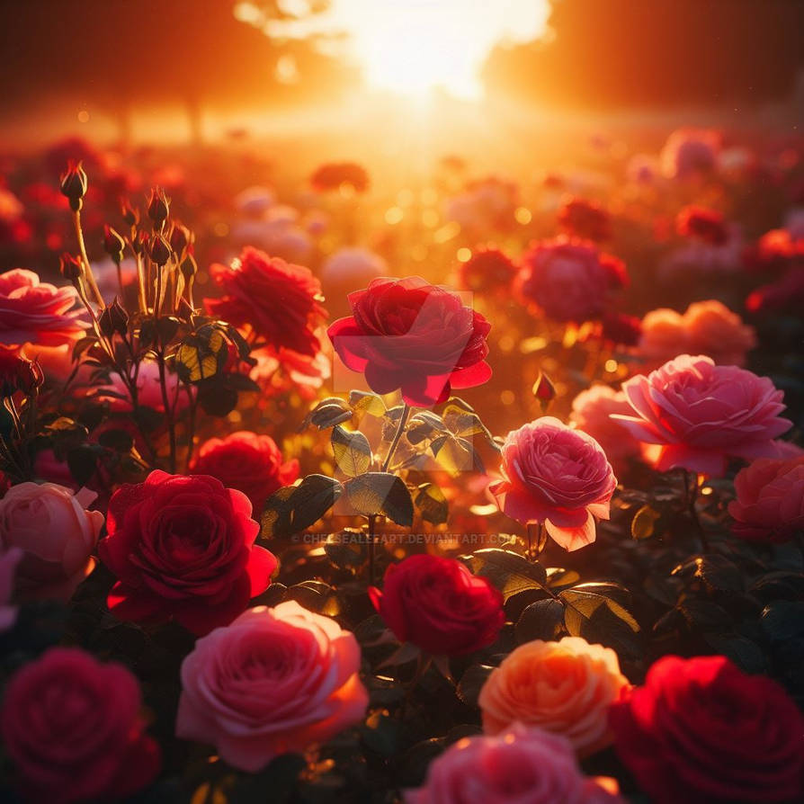 Sunset With Roses roses in sunset digital art by ChelseaLeeART on DeviantArt