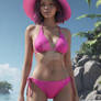 bikini babe in pink 3D HD tropical beach model