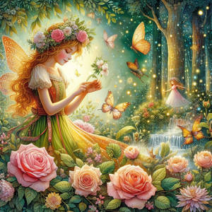 a fairy princess dances among butterflies and fire