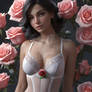 lady in lingerie roses digital art babe model 3d H