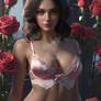 lady in lingerie roses digital art babe model 3d H