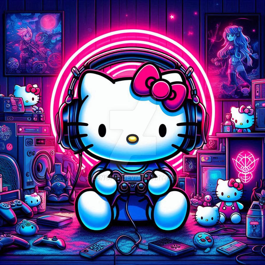gamer girl hello kitty in gaming room by zenonis on DeviantArt