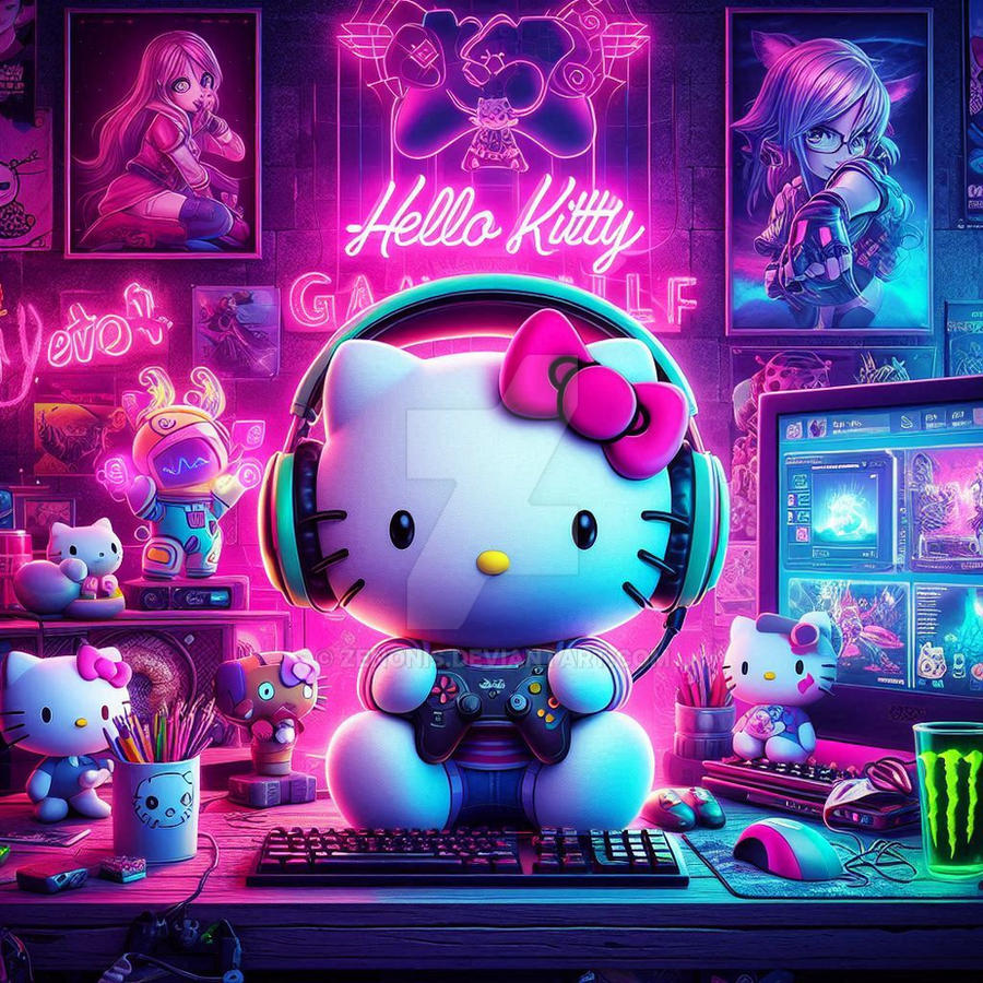 Kitty Computer Gamer gamer girl hello kitty in gaming room by zenonis on DeviantArt