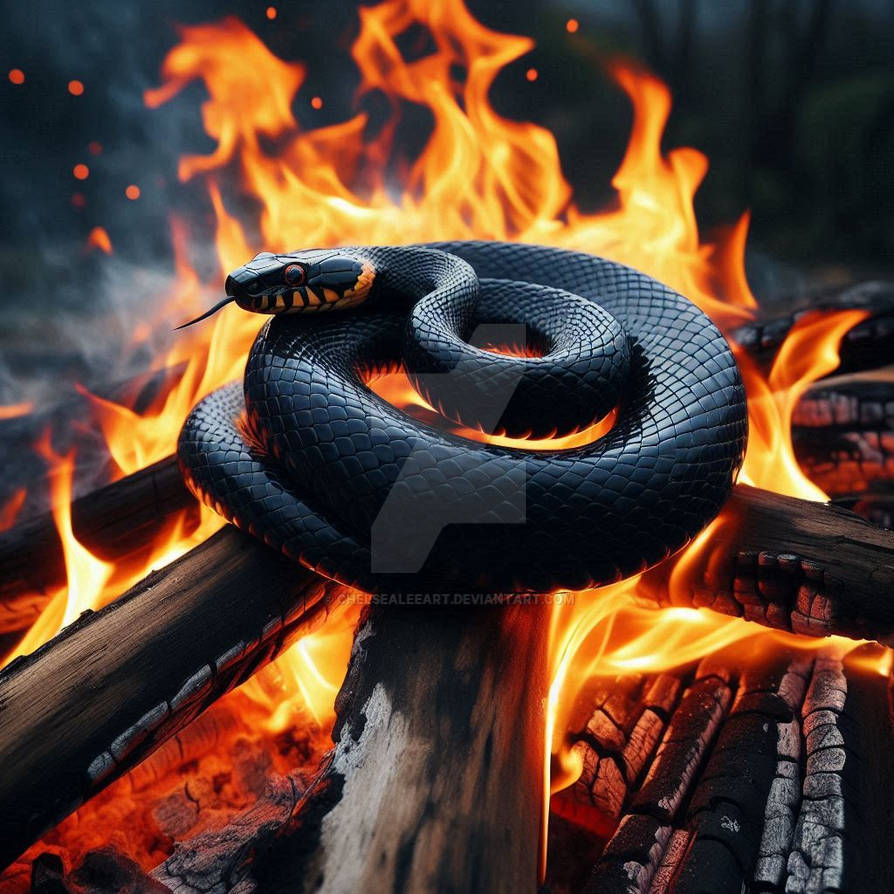 Snake In Fire black snake in fire digital art by ChelseaLeeART on DeviantArt
