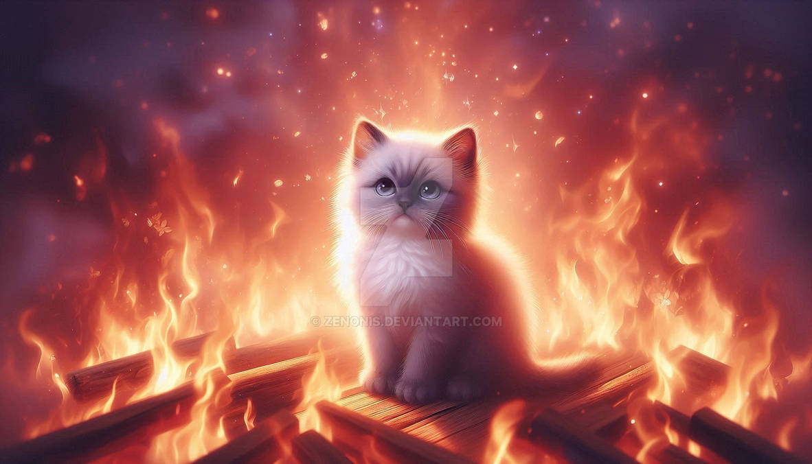 Cat Infire kitten in fire cat animal by zenonis on DeviantArt